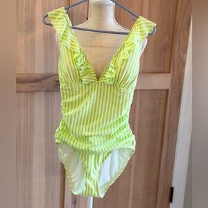 Ellen Tracy One Piece Striped Swimsuit. Seersucker Women’s Sz-10 NWT Lime/White